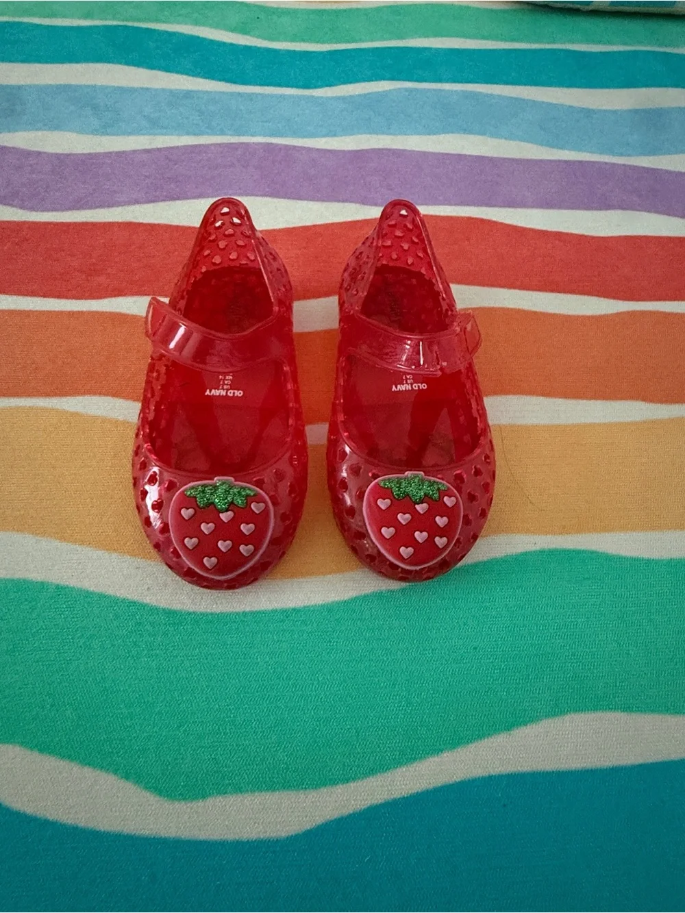 Old Navy Red Jelly Mary Jane Toddler Sandals with Strawberry Accent